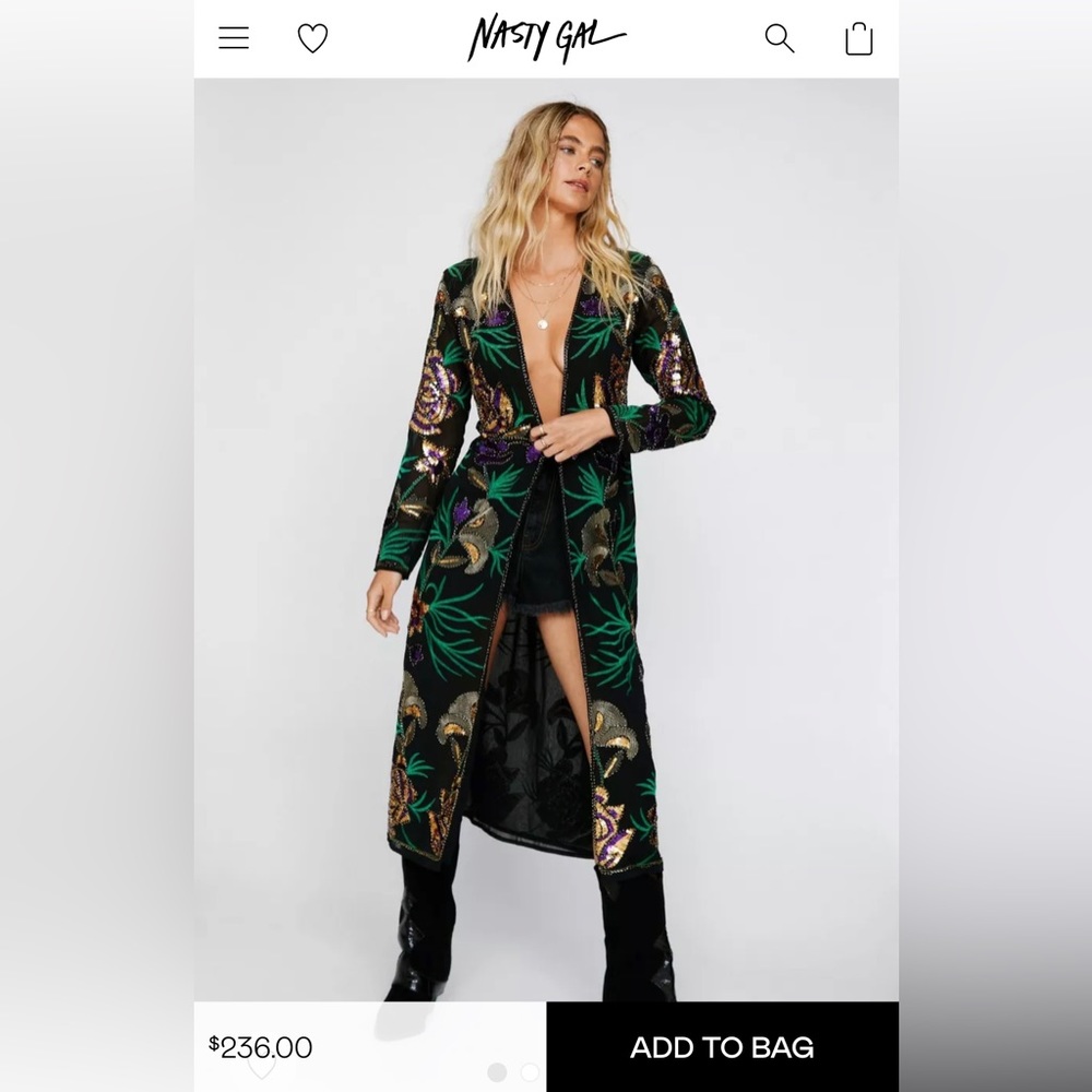 Embellished Floral Design Longline Kimono